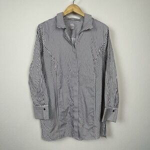 Chico's Non-Iron Black White Striped Tunic Shirt 3‎ (16/18) Preppy Cotton